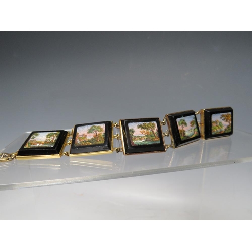 260 - A LATE 19TH / EARLY 20TH CENTURY GRAND TOUR STYLE MICRO MOSAIC PANEL LINK BRACELET, the individual r... 