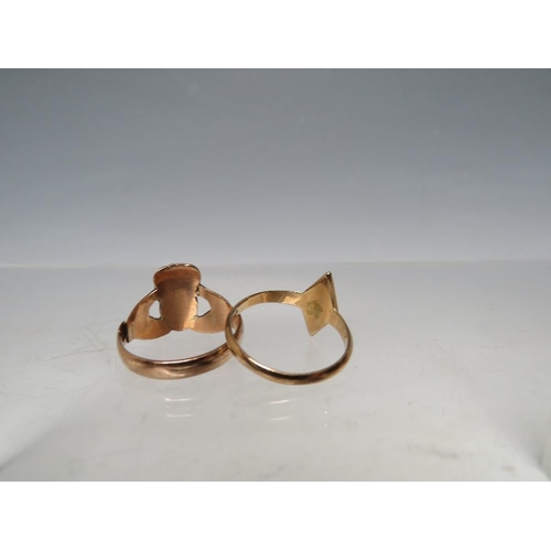 266 - A 9CT GOLD CLADDAUGH RING A/F, size P, approx 3.95 g, together with a hallmarked 9ct gold and diamon... 