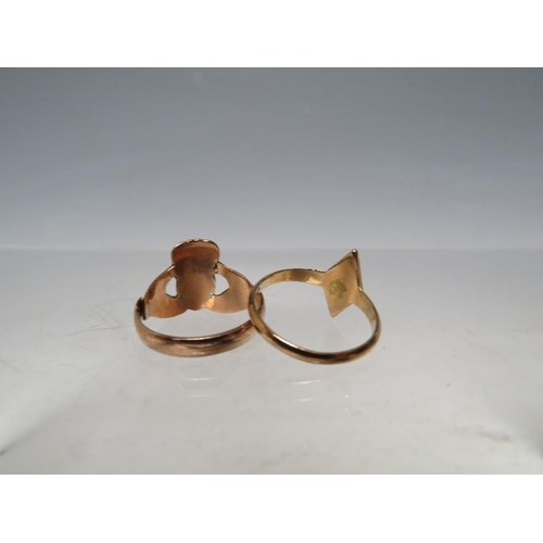 266 - A 9CT GOLD CLADDAUGH RING A/F, size P, approx 3.95 g, together with a hallmarked 9ct gold and diamon... 