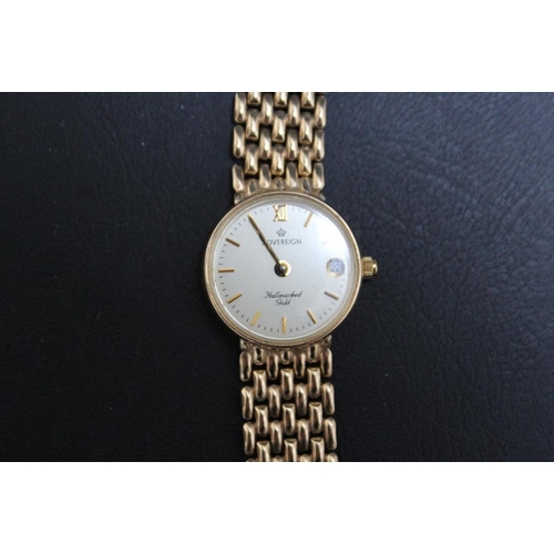 298 - A 9 CARAT GOLD SOVEREIGN DATE WRIST WATCH, approx weight 17g, Dia 2 cm