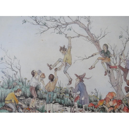 30 - A 20TH CENTURY ILLUSTRATION 'THE ELVES PICNIC', unsigned, pen, ink & watercolour on paper, framed an... 