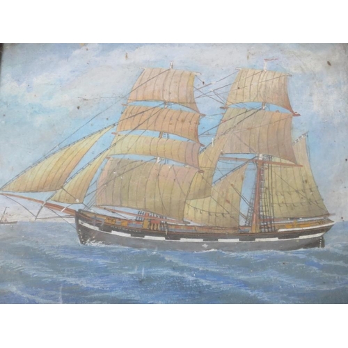31 - (XIX). A pair of naive marina scenes with sailing vessels, unsigned, gouache on paper laid on board,... 