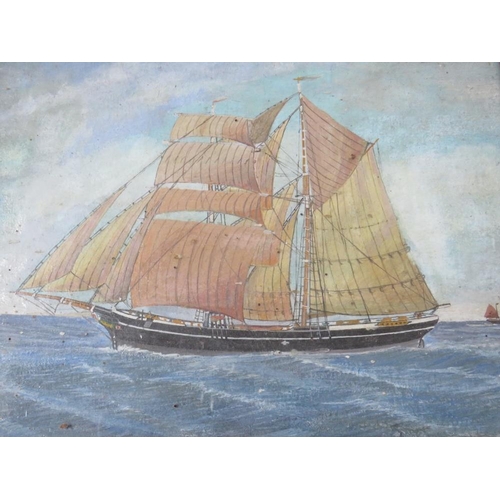 31 - (XIX). A pair of naive marina scenes with sailing vessels, unsigned, gouache on paper laid on board,... 