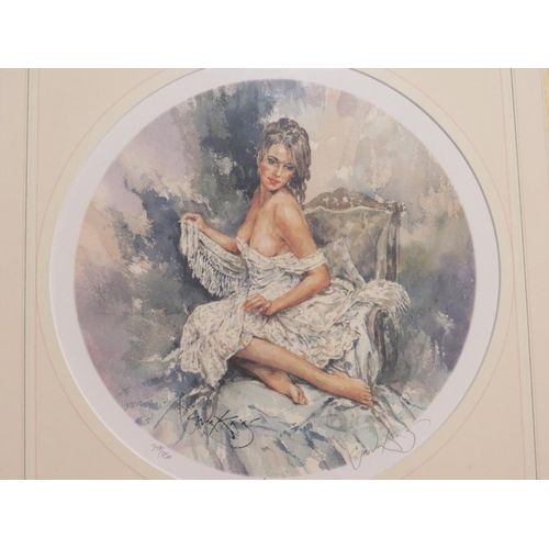 33 - GORDON KING (b.1939). A pair of circular semi-nude female studies 'Silk & Lace', signed in pencil lo... 