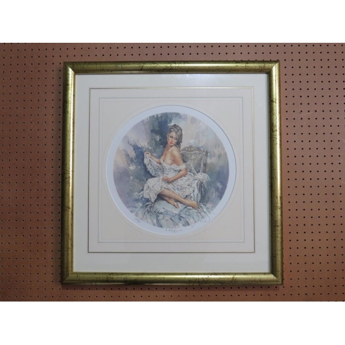 33 - GORDON KING (b.1939). A pair of circular semi-nude female studies 'Silk & Lace', signed in pencil lo... 