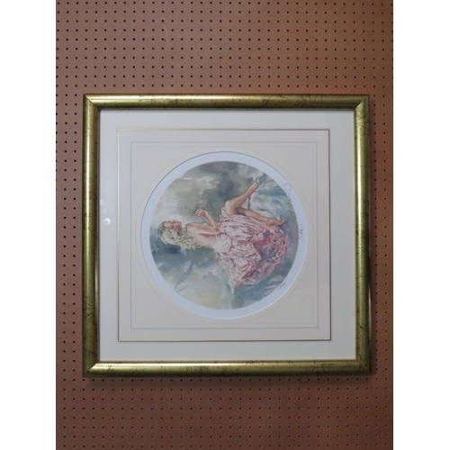 33 - GORDON KING (b.1939). A pair of circular semi-nude female studies 'Silk & Lace', signed in pencil lo... 