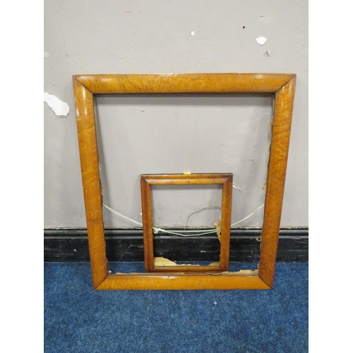 38 - TWO 19TH CENTURY MAPLE FRAMES, frame W 3.5 cm and 5.5 cm, rebates 34 x 26.5 cm and 64.5 x 56.5 cm