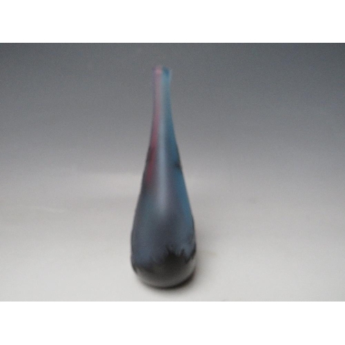 420 - AN ED BURKE E & M STUDIO GLASS SCENIC VASE, black cased, being acid etched to reveal a blue and purp... 