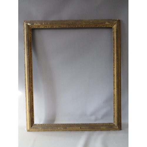 63 - A 19TH CENTURY GOLD FRAME, with designs to inner and outer edges, in need of some restoration, frame... 