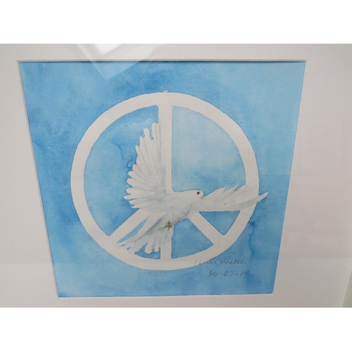 7 - CHRIS WELSH (XX). 'Dove Of Peace', signed lower right and dated, watercolour, framed, 28 x 28 cm