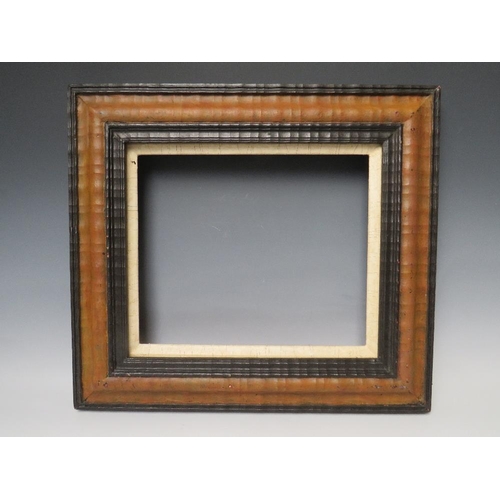 81 - A 20TH CENTURY DUTCH EBONISED AND STAINED FRAME, with painted slip, frame W 7.5 cm, slip rebate 26.5... 