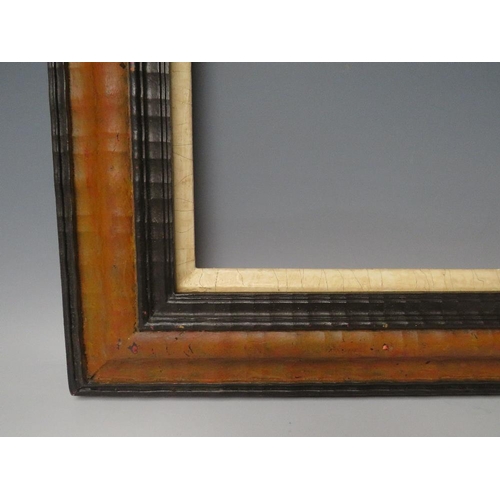 81 - A 20TH CENTURY DUTCH EBONISED AND STAINED FRAME, with painted slip, frame W 7.5 cm, slip rebate 26.5... 