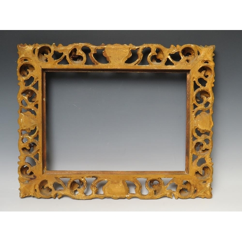 82 - A 19TH CENTURY CARVED WOODEN FLORENTINE GILT FRAME, frame W 7.5 cm, rebate 39 x 28 cm