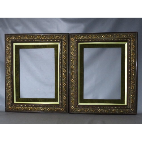 89 - A PAIR OF 19TH CENTURY ART NOUVEAU FRAMED WITH VELVET SLIPS, frame W 11 cm, slip rebate 63 x 46 cm, ... 