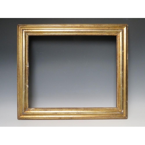 96 - A 19TH CENTURY GOLD FRAME WITH BEAD DESIGN TO INNER EDGE, frame W 6.5 cm, rebate 49 x 40 cm