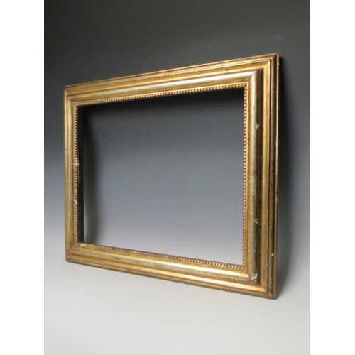 96 - A 19TH CENTURY GOLD FRAME WITH BEAD DESIGN TO INNER EDGE, frame W 6.5 cm, rebate 49 x 40 cm