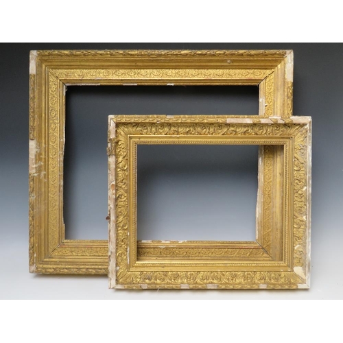 99 - TWO 19TH CENTURY GOLD FRAMES FOR RESTORATION, with inner and outer designs, Frame W 7 and 9 cm, reba... 