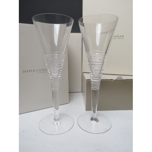 418 - EIGHT STUART CRYSTAL STRATA PATTERN CHAMPAGNE FLUTES DESIGNED BY JASPER CONRAN