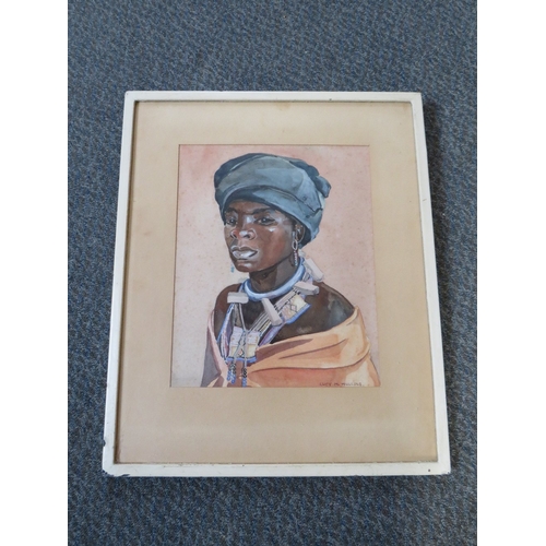 10 - LUCY MARY MULLINS (1920-2008). Portrait of an African lady, signed, mixed media, framed and glazed, ... 