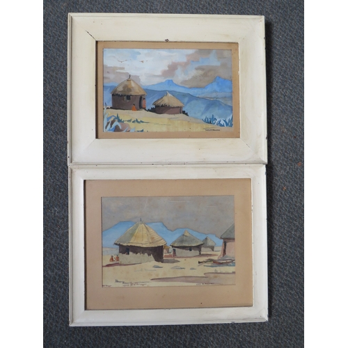 9 - LUCY MARY MULLINS (1920-2008). A pair of village houses, signed, mixed media, framed and glazed, 23 ... 