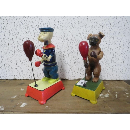 63 - ***A BOXING POPEYE FIGURE TOGETHER WITH A SIMILAR BOXING DOG (2)**