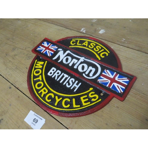 69 - ***A NORTON CLASSIC BRITISH MOTORCYCLES PLAQUE**