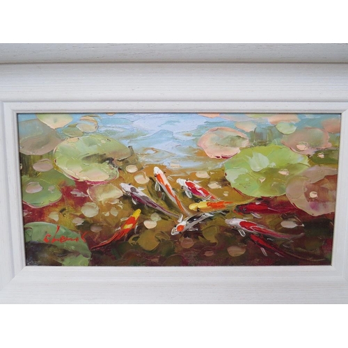 6 - C. LEWIS (XX). 'Thriving Waters VI', signed lower right, oil on canvas, framed, 20 x 40 cm