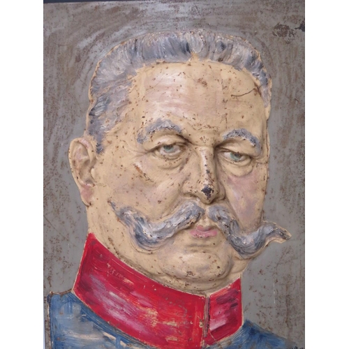 30 - A COLOURED PORTRAIT STUDY IN RELIEF ON CAST IRON PLAQUE, of General Feldmarschall von Hindenberg, in... 