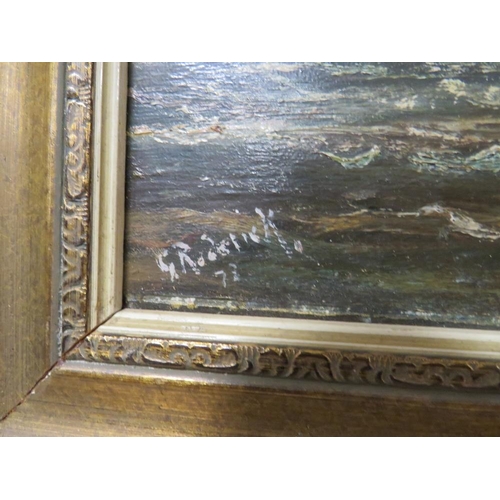 45 - A GILT FRAMED OIL ON BOARD OF DUTCH SAIL SHIPS, INDISTINCTLY SINGED LOWER LEFT G. RODERICK;