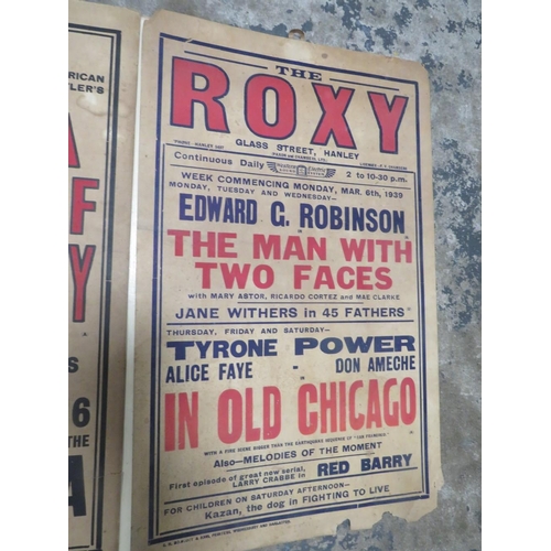 48 - THREE ANTIQUE POSTERS FOR THE ROXY CINEMA IN HANLEY DATED 1939 (A/F)