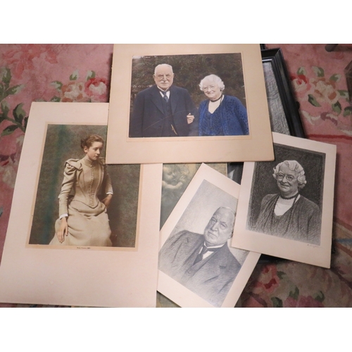 34 - A PAIR OF FRAMED AND GLAZED CHARCOAL STYLE PORTRAITS SIGNED LOWER RIGHT - ONE WITH A SILVER TYPE PLA... 