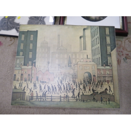 36 - A SMALL COLLECTION OF PICTURES TO INCLUDE A LOWRY EXAMPLE