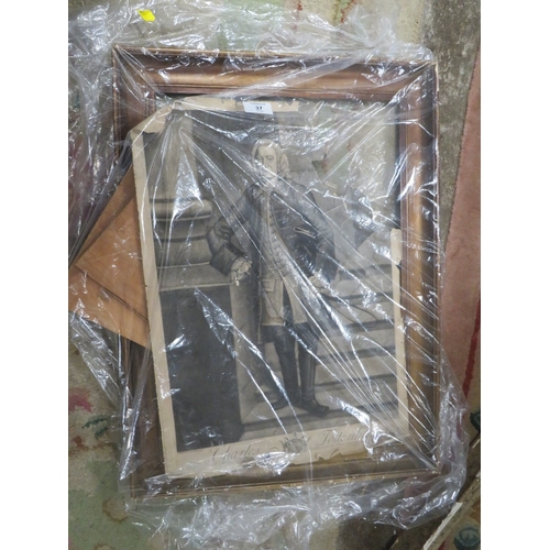 37 - THREE VINTAGE FRAMES - ONE WITH A DAMAGED ENGRAVING OF CHARLES TOTTENHAM