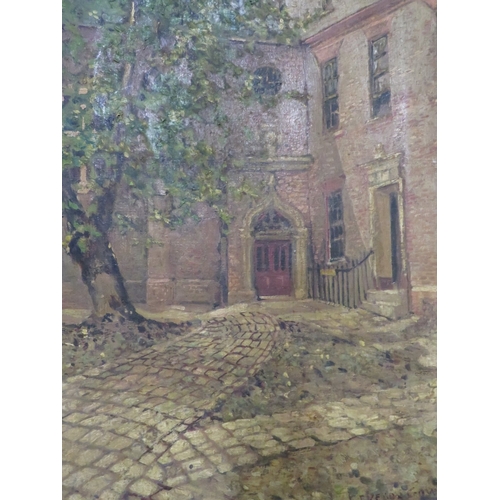 39 - TWO UNFRAMED OIL ON CANVAS - THE STAPLE INN OF LONDON AND A FLORAL STILL LIFE BITH SIGNED LEVESON GO... 