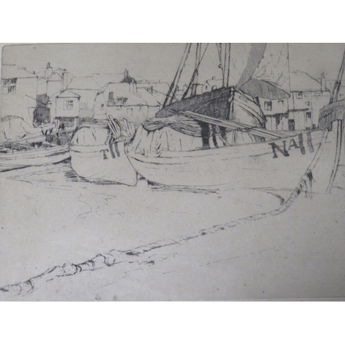 43 - TWO ORIGINAL ETCHINGS BY SIR FRANK SHORT TO INCLUDE 'SCENE BOATS, St IVES' AND A NAKED SKETCH OF A L... 