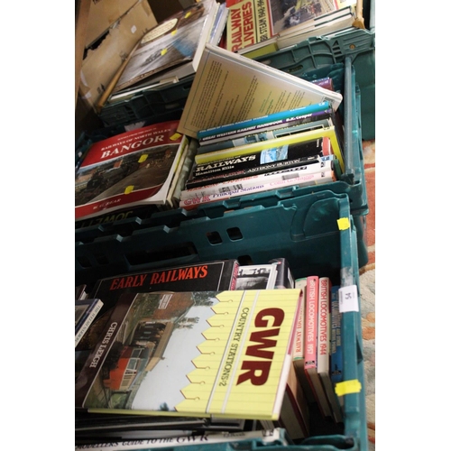 54 - THREE TRAYS OF RAILWAY RELATED BOOKS - MOSTLY HARDBACK EDITIONS (TRAYS NOT INCLUDED)