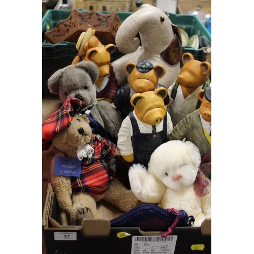 57 - A TRAY OF ASSORTED TEDDY BEARS AND FIGURES ETC