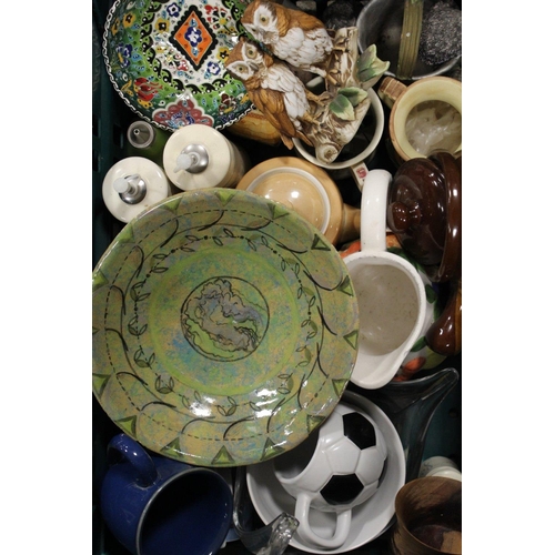 84 - THREE TRAYS OF ASSORTED CERAMICS AND GLASS