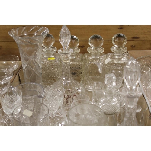 105 - THREE TRAYS OF ASSORTED GLASSWARE TO INC DECANTERS