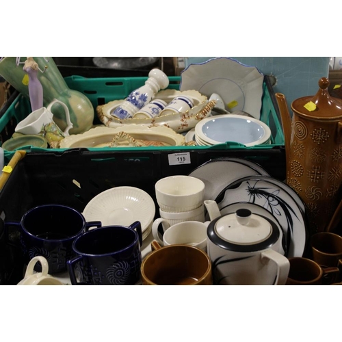 115 - TWO TRAYS OF CERAMICS ETC TO INCLUDE PORTMEIRION TOTEM COFFEE WARE