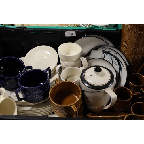 115 - TWO TRAYS OF CERAMICS ETC TO INCLUDE PORTMEIRION TOTEM COFFEE WARE