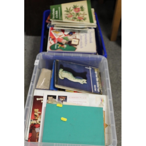 98 - TWO LARGE TRAYS OF CRAFTING BOOKS TO INCLUDE EMBROIDERY, CROSS STITCH ETC