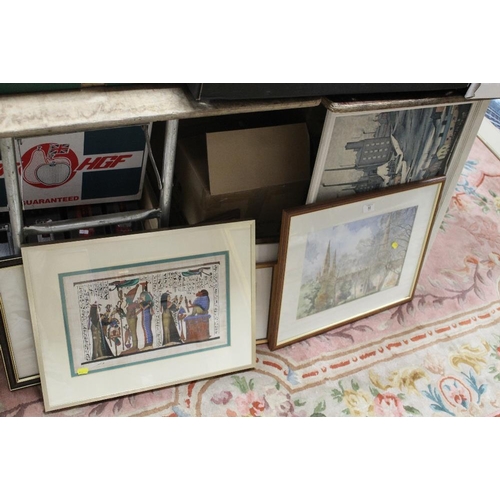 32 - A SMALL QUANTITY OF FRAMED AND GLAZED PICTURES AND PRINTS TO INC A WATERCOLOUR