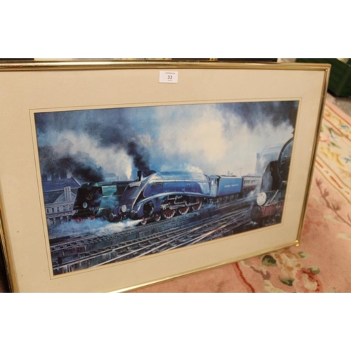 33 - A QUANTITY OF PICTURES AND PRINTS TO INC STEAM RAILWAY EXAMPLES ETC