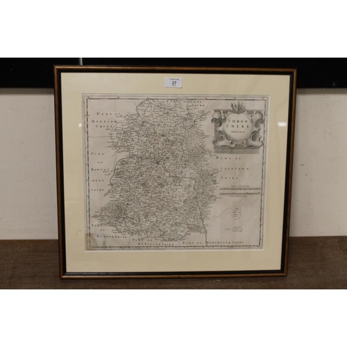 37 - AN ANTIQUE MAP OF SHROPSHIRE BY ROBERT MORDEN