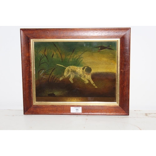 11 - AN ANTIQUE FRAMED ENGRAVING OF A POINTER