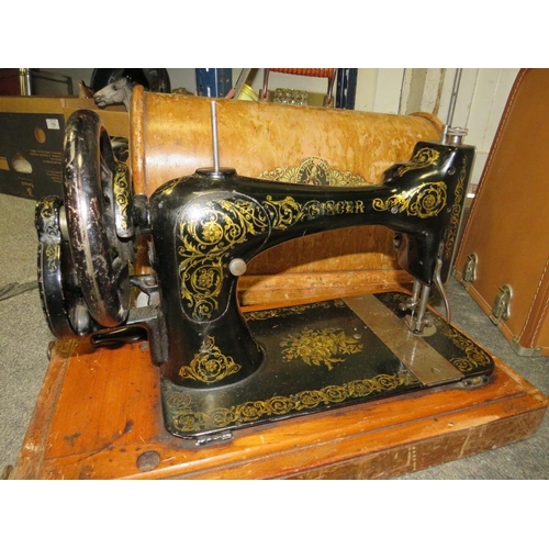 172 - A CASED SINGER SEWING ,MACHINE MODEL 237 PLUS A WOODEN CASED SINGER SEWING MACHINE 10327388 (2)