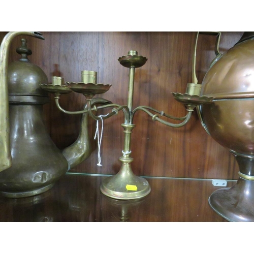 175 - AN ANTIQUE COPPER SAMOVAR TOGETHER WITH A SELECTION OF ASSORTED METAL WARE AND A MODERN BUDDHA FIGUR... 