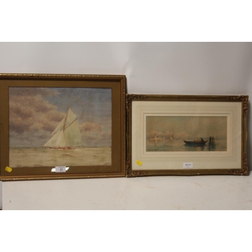 21 - A WATERCOLOUR DEPICTING A SAILING BOAT SIGNED BOYD TOGETHER WITH A VENETIAN WATERCOLOURS