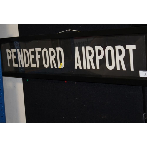 3 - TWO LOCAL INTEREST FRAMED BUS DESTINATION BLINDS INCLUDING PENDEFORD AIRPORT